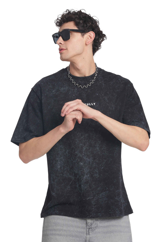 Men’s Oversized Fit Round Neck T-Shirt |  Printed Unisex Drop Shoulder Acid Wash Street Look | Short Sleeve