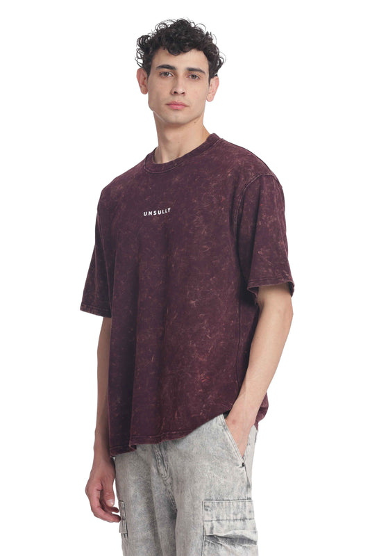 Men’s Oversized Fit Round Neck T-Shirt |  Printed Unisex Drop Shoulder Acid Wash Street Look | Short Sleeve