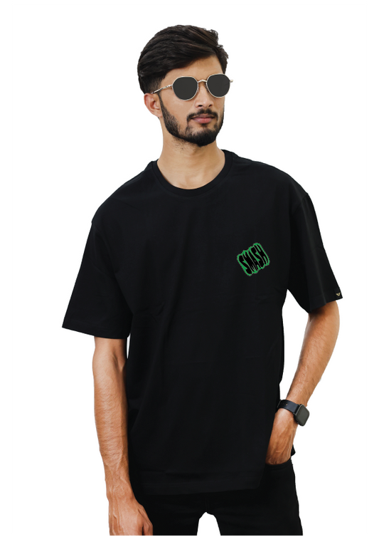 Oversized Black Superhero Printed T-shirt