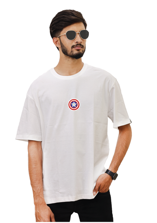 Oversized white Superhero Printed T-shirt