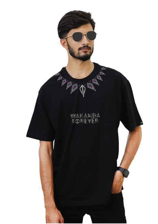 Oversized Black Superhero Printed T-shirt