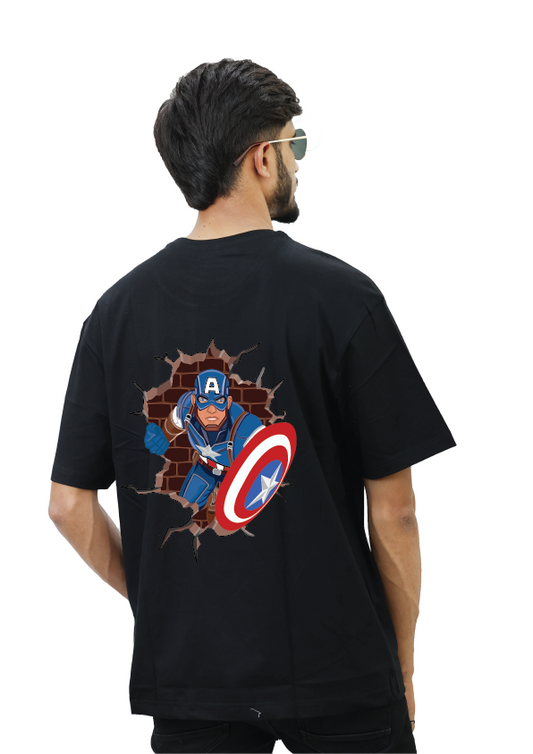 Oversized Black Superhero Printed T-shirt
