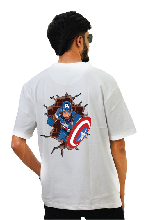 Oversized white Superhero Printed T-shirt