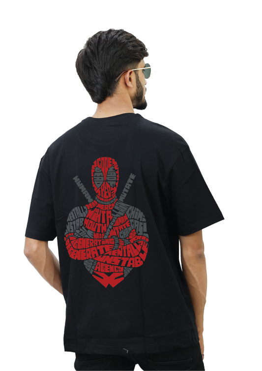 Oversized Black Superhero Printed T-shirt