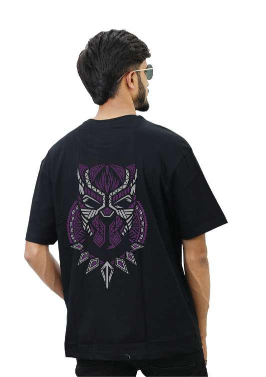 Oversized Black Superhero Printed T-shirt