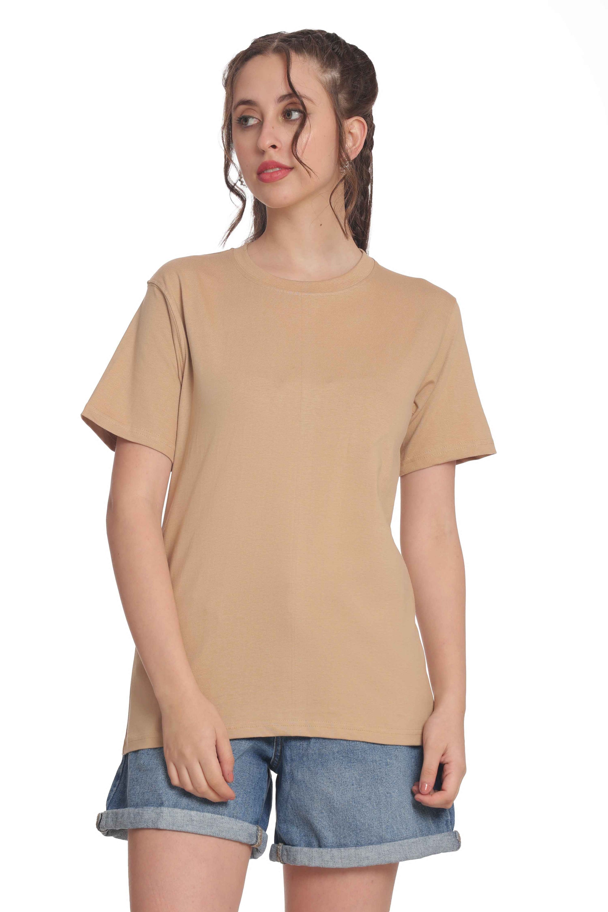 Women’s Solid Round Neck Regular Fit Half Sleeve Cotton T-Shirt
