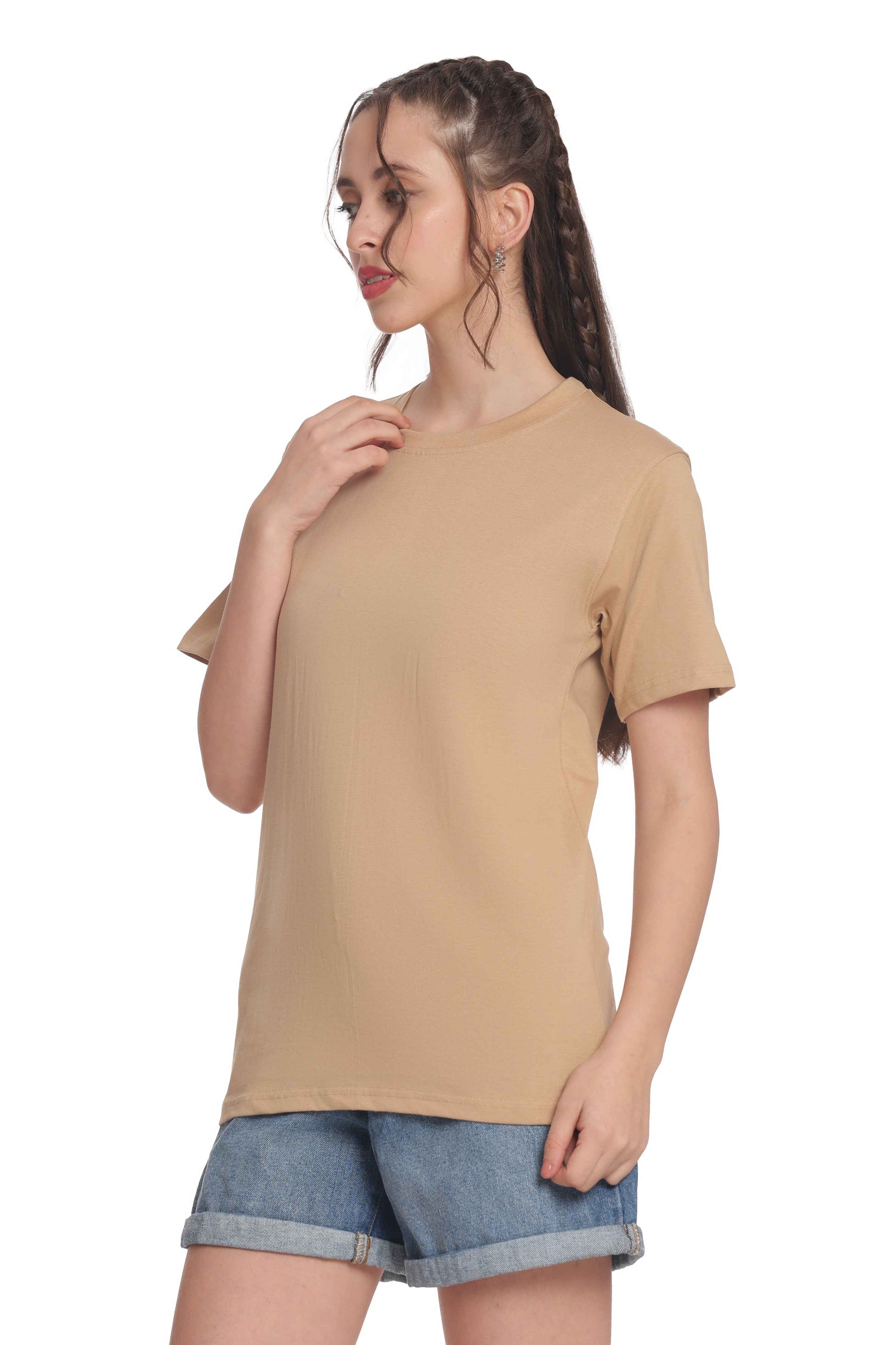Women’s Solid Round Neck Regular Fit Half Sleeve Cotton T-Shirt