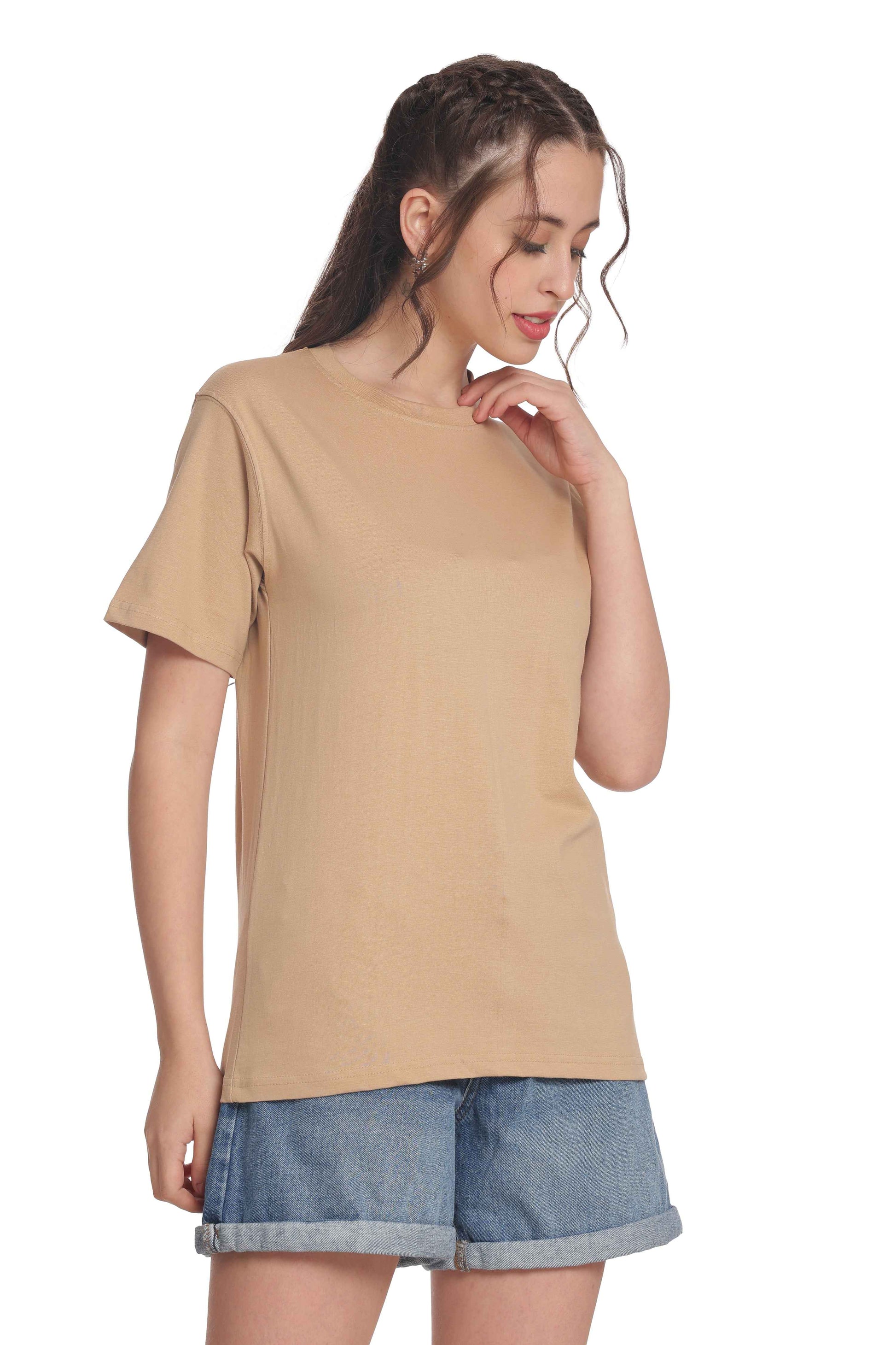 Women’s Solid Round Neck Regular Fit Half Sleeve Cotton T-Shirt