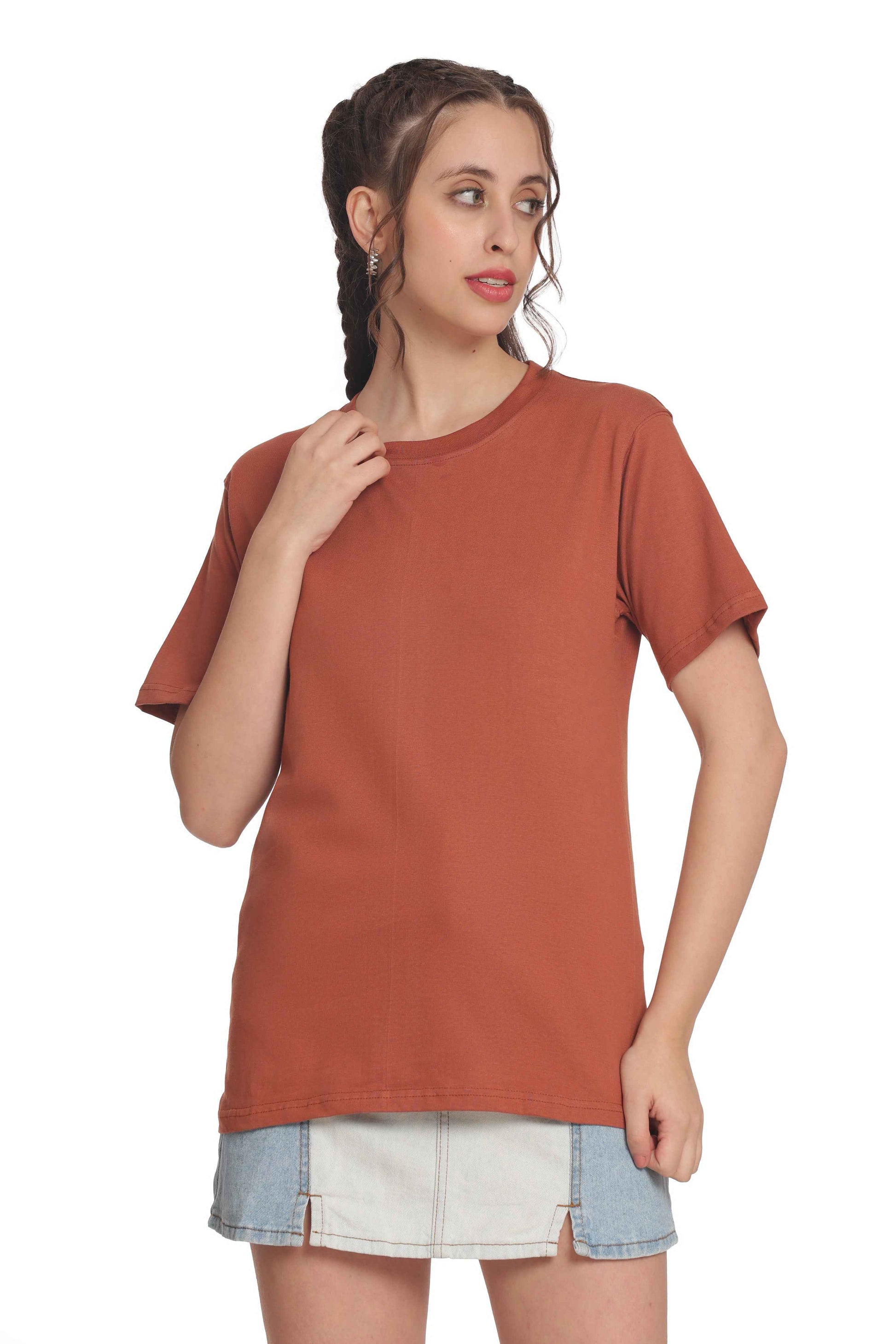 Women’s Solid Round Neck Regular Fit Half Sleeve Cotton T-Shirt