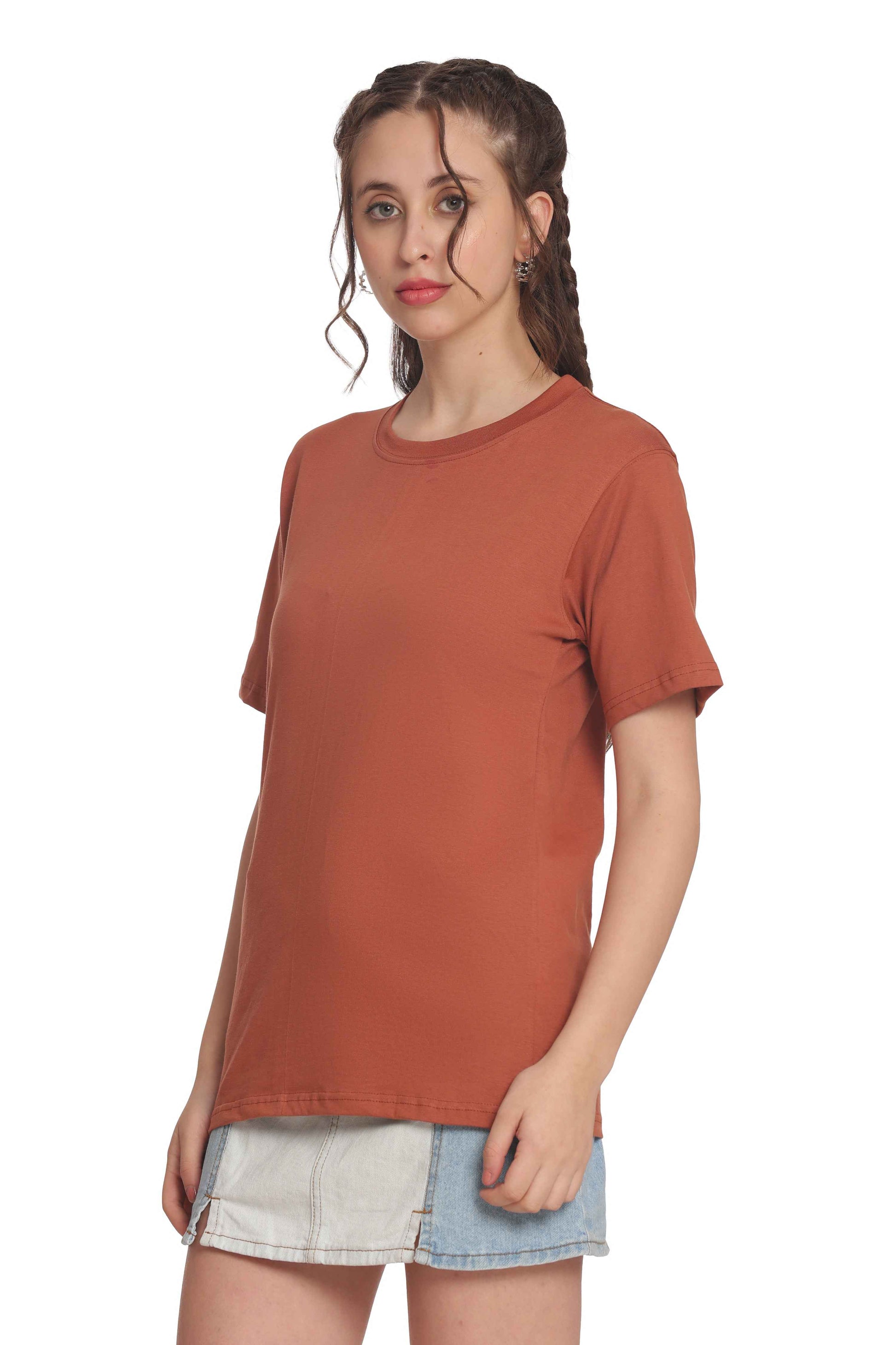 Women’s Solid Round Neck Regular Fit Half Sleeve Cotton T-Shirt