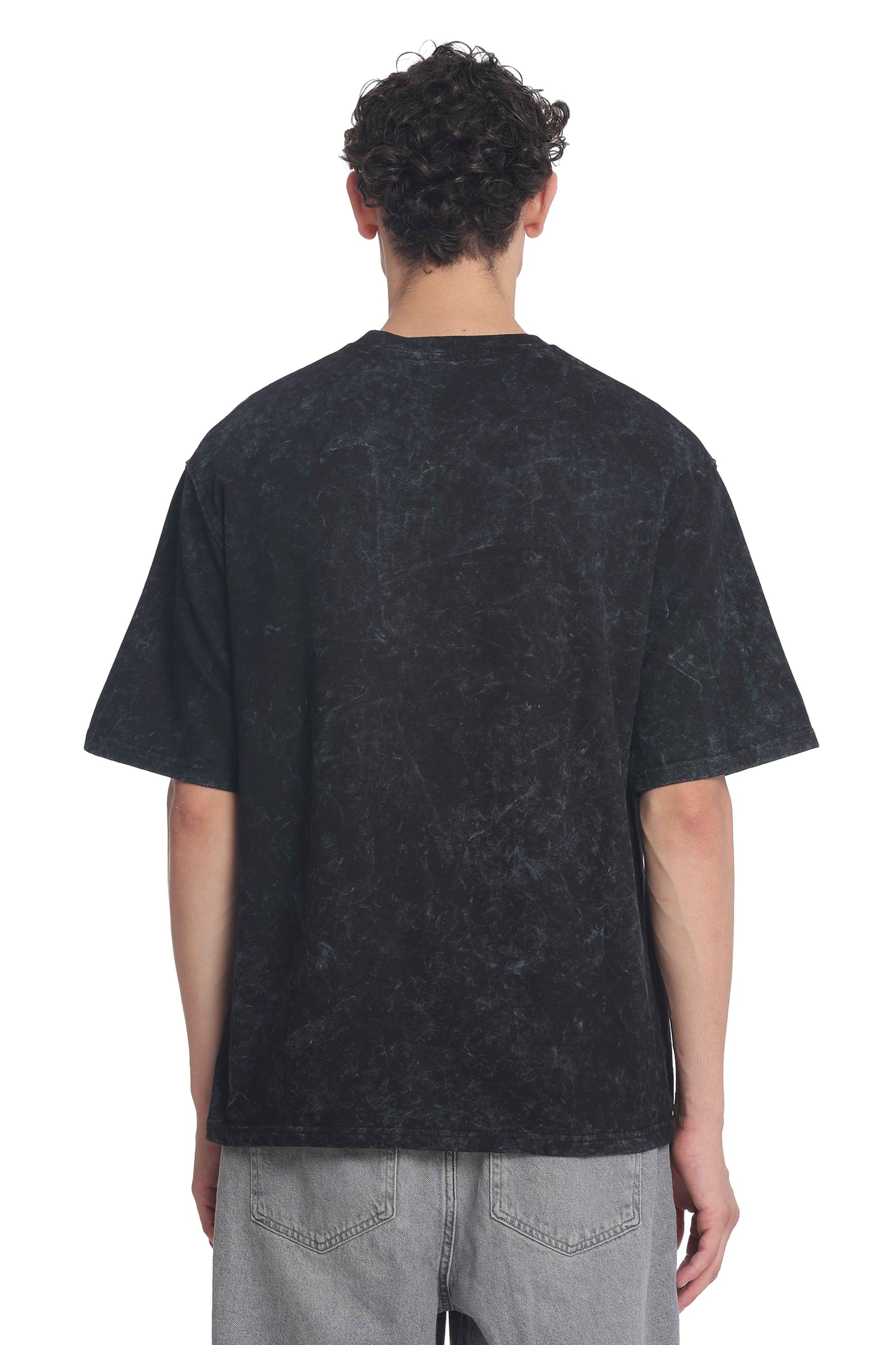 Men’s Oversized Fit Round Neck T-Shirt |  Printed Unisex Drop Shoulder Acid Wash Street Look | Short Sleeve
