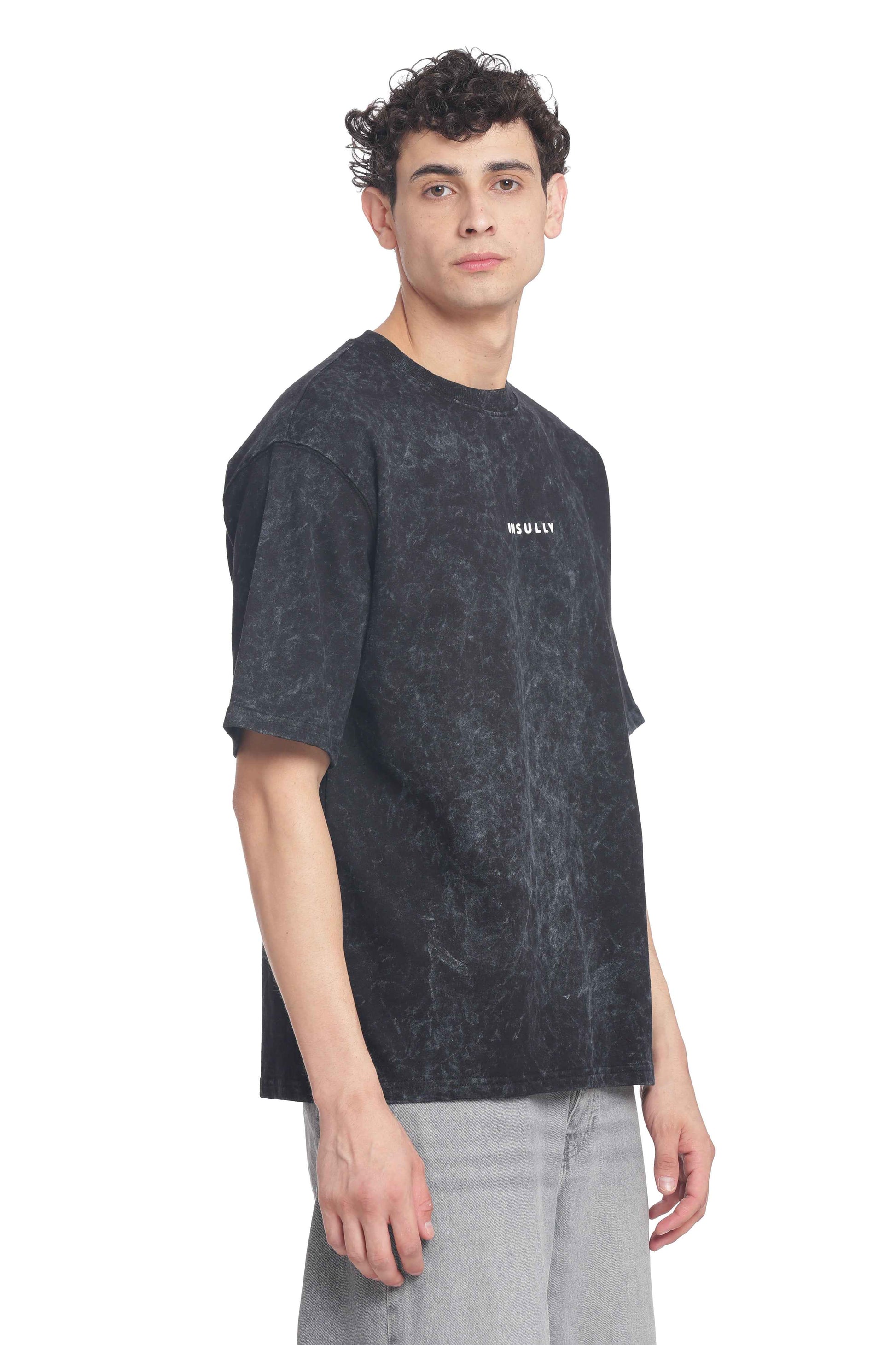 Men’s Oversized Fit Round Neck T-Shirt |  Printed Unisex Drop Shoulder Acid Wash Street Look | Short Sleeve