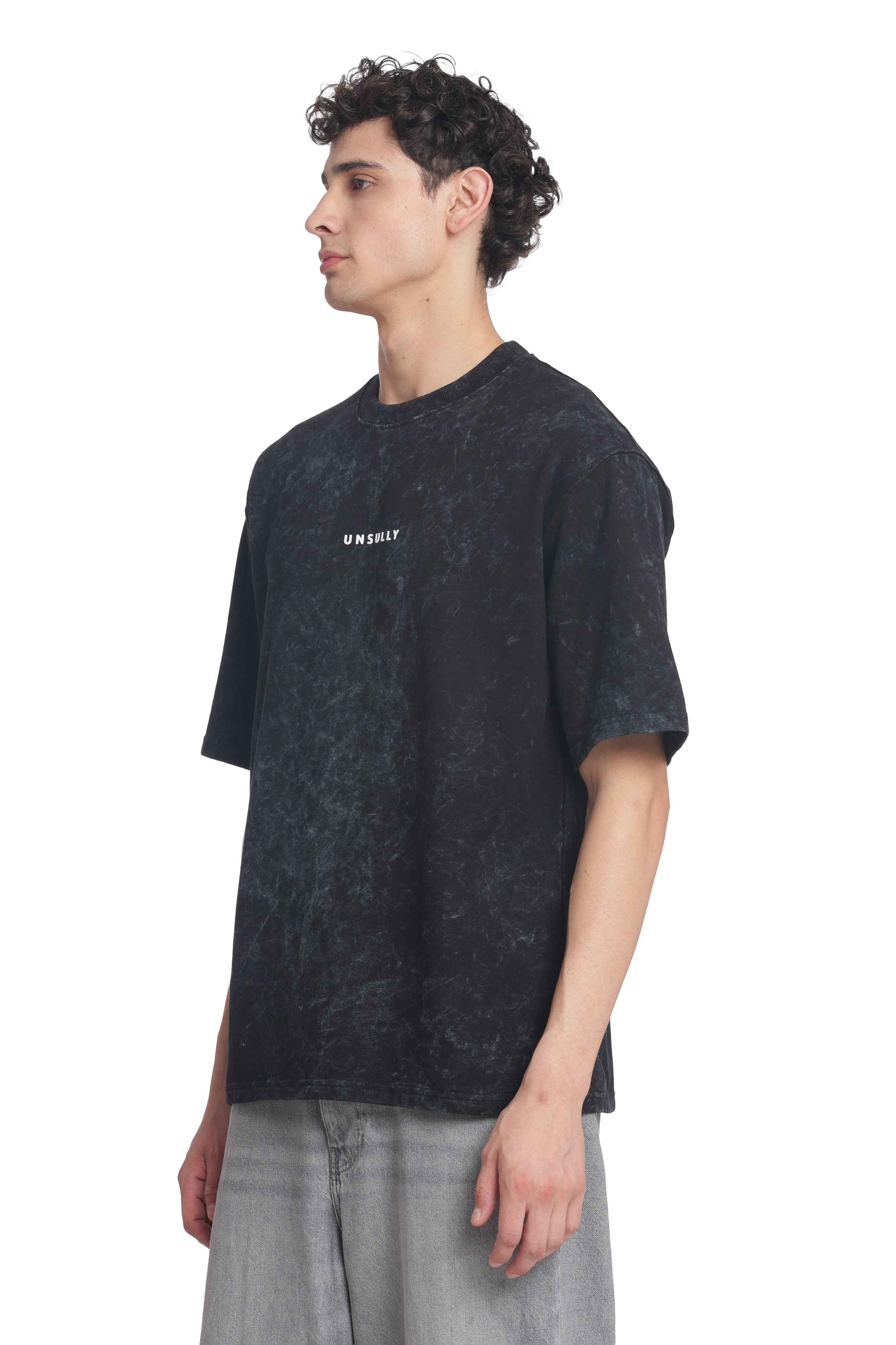 Men’s Oversized Fit Round Neck T-Shirt |  Printed Unisex Drop Shoulder Acid Wash Street Look | Short Sleeve