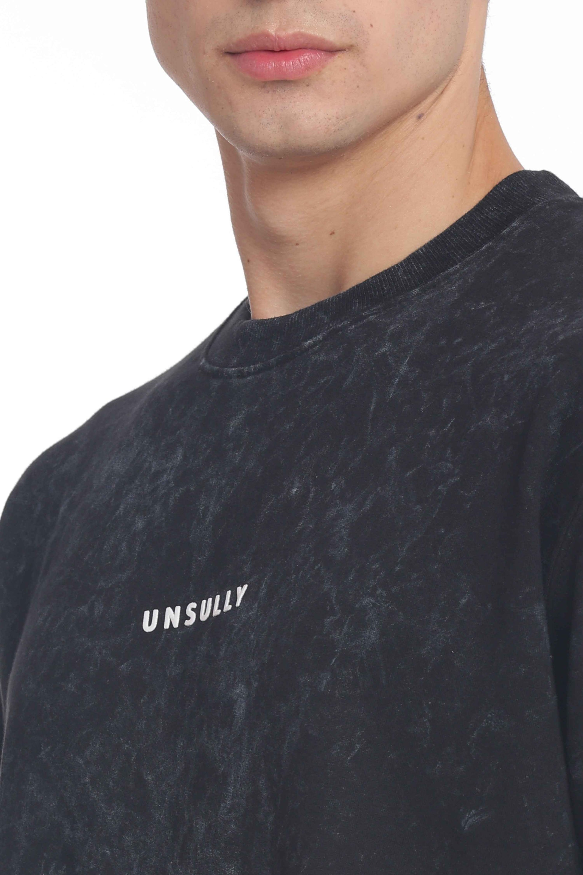 Men’s Oversized Fit Round Neck T-Shirt |  Printed Unisex Drop Shoulder Acid Wash Street Look | Short Sleeve