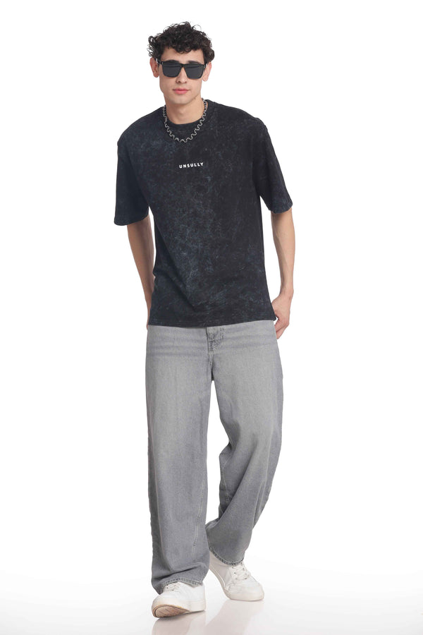 Men’s Oversized Fit Round Neck T-Shirt |  Printed Unisex Drop Shoulder Acid Wash Street Look | Short Sleeve