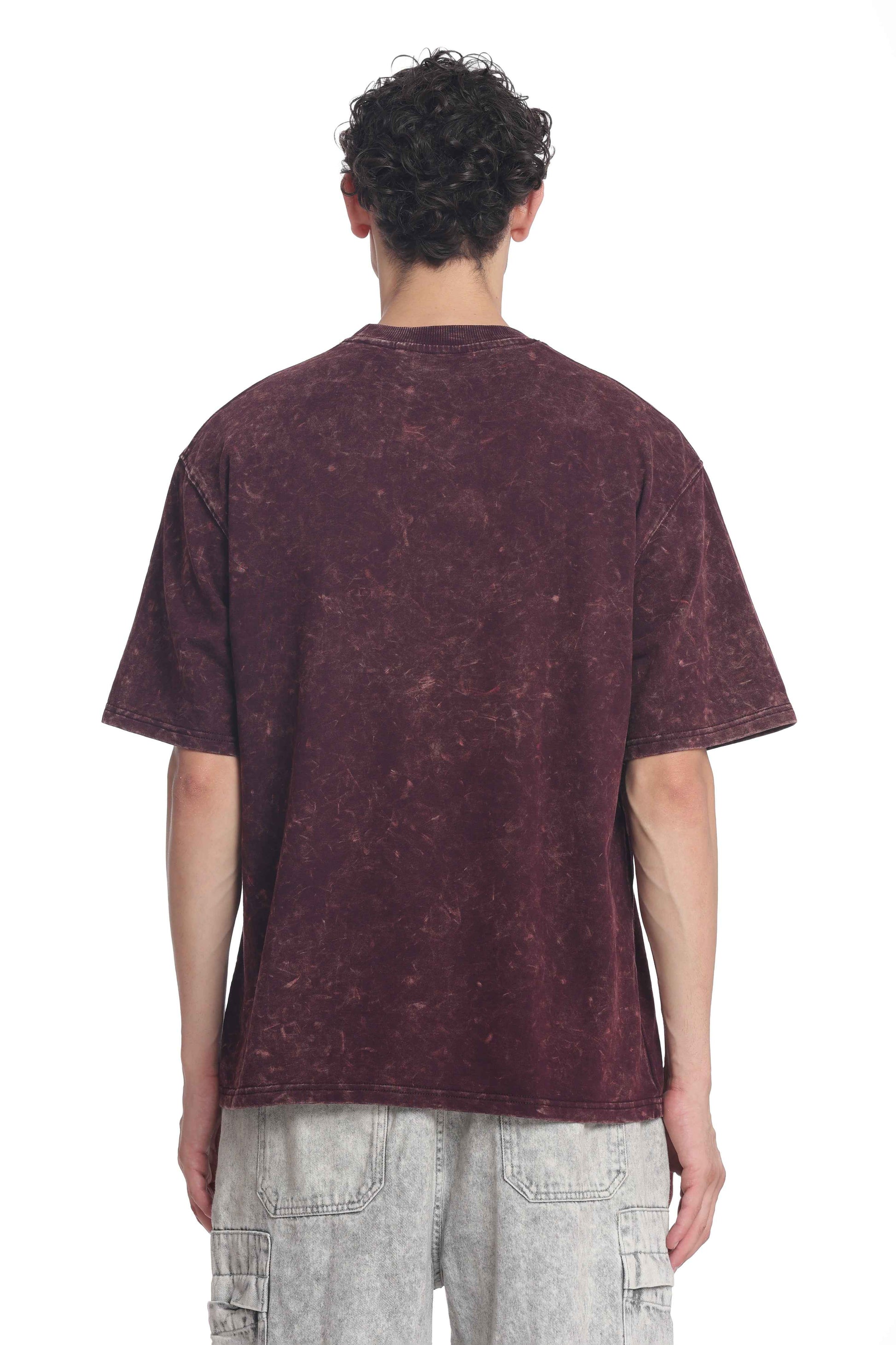 Men’s Oversized Fit Round Neck T-Shirt |  Printed Unisex Drop Shoulder Acid Wash Street Look | Short Sleeve