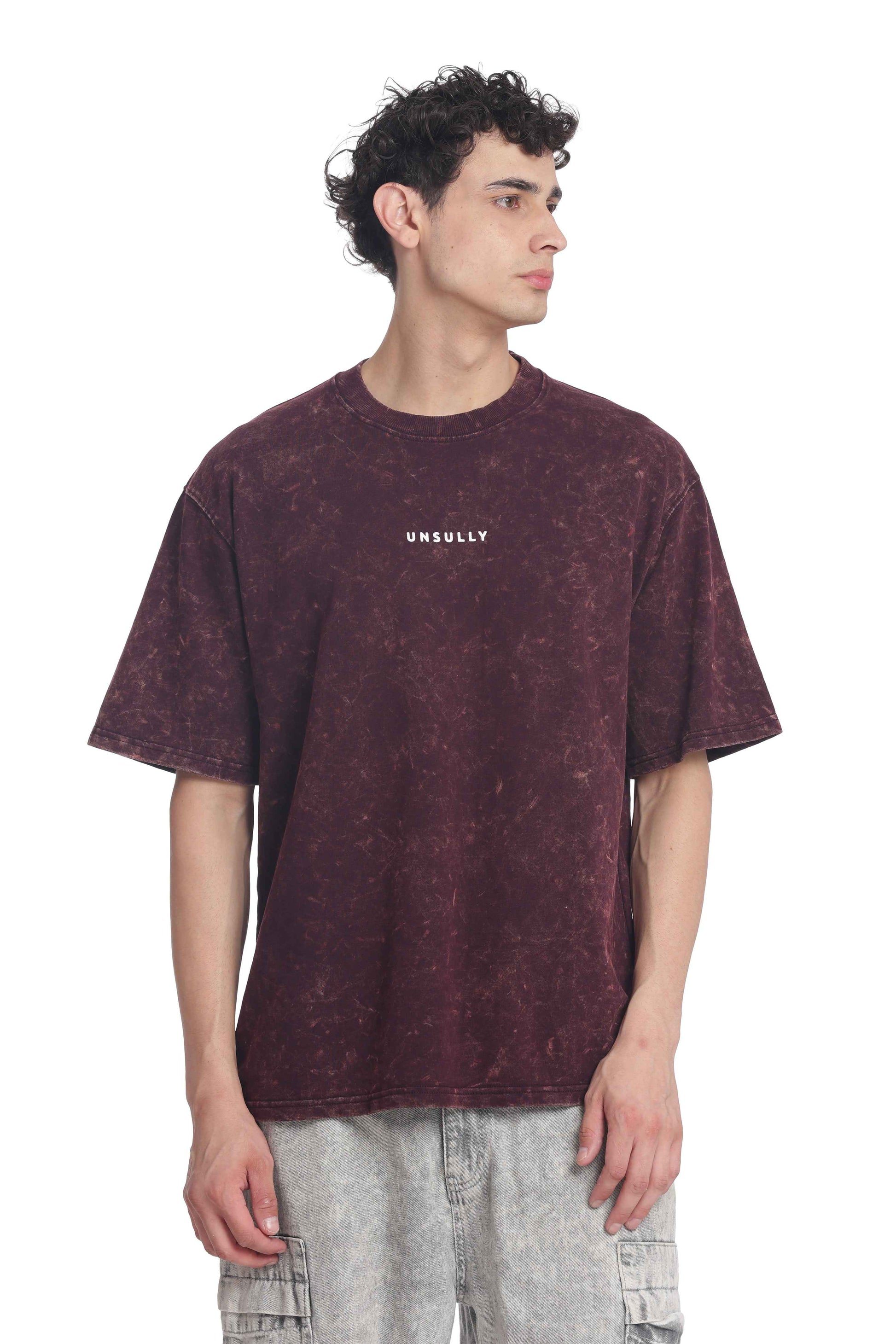 Men’s Oversized Fit Round Neck T-Shirt |  Printed Unisex Drop Shoulder Acid Wash Street Look | Short Sleeve