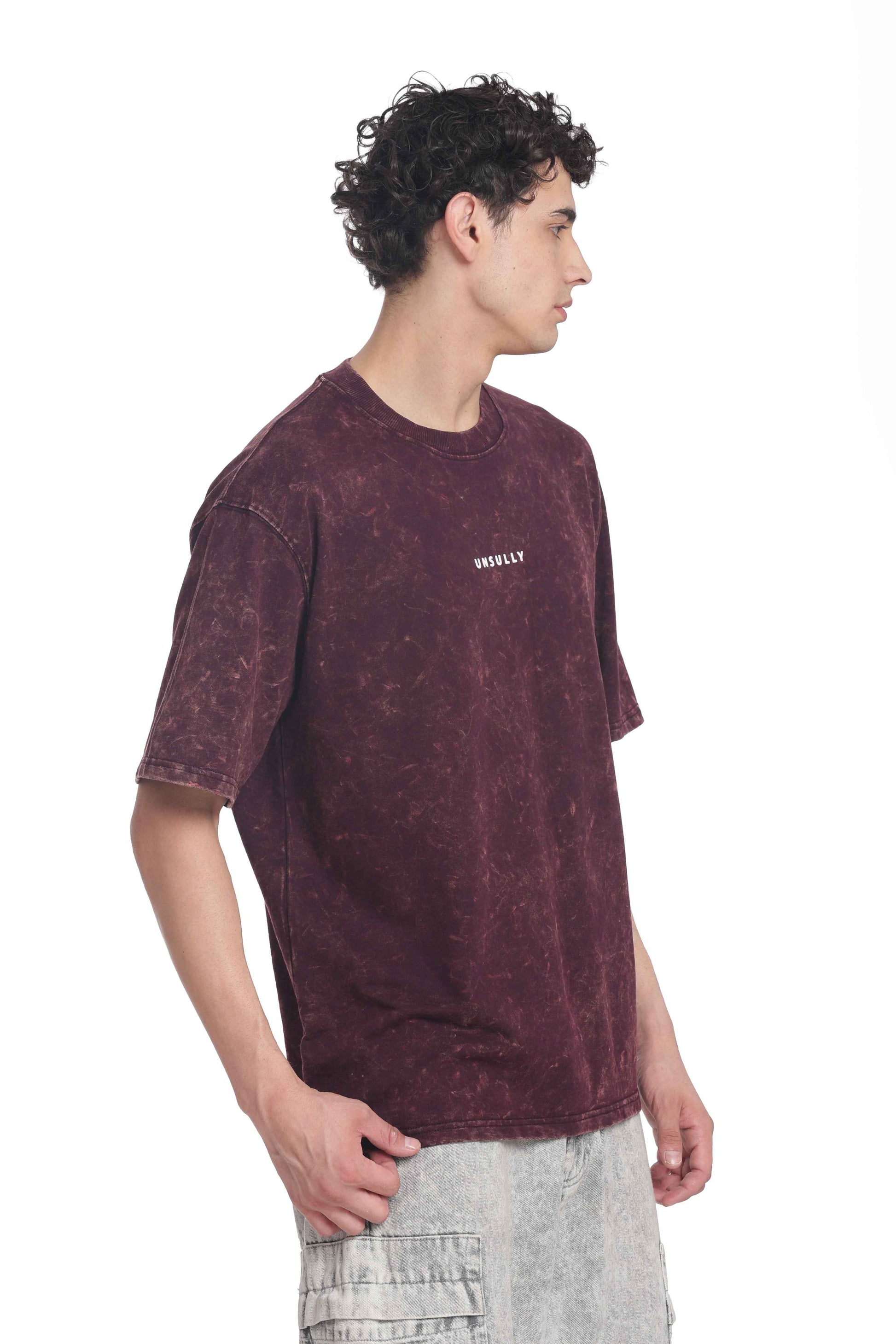 Men’s Oversized Fit Round Neck T-Shirt |  Printed Unisex Drop Shoulder Acid Wash Street Look | Short Sleeve
