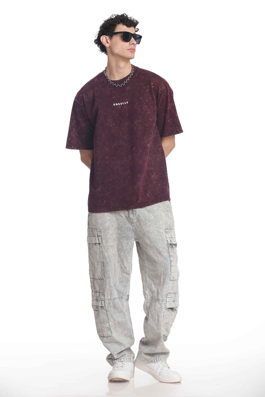 Men’s Oversized Fit Round Neck T-Shirt |  Printed Unisex Drop Shoulder Acid Wash Street Look | Short Sleeve