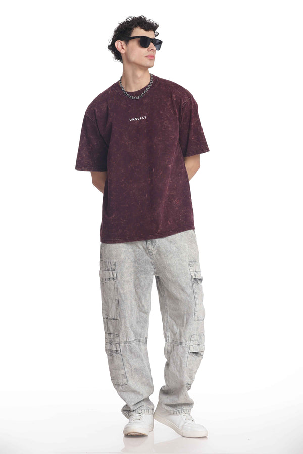 Men’s Oversized Fit Round Neck T-Shirt |  Printed Unisex Drop Shoulder Acid Wash Street Look | Short Sleeve