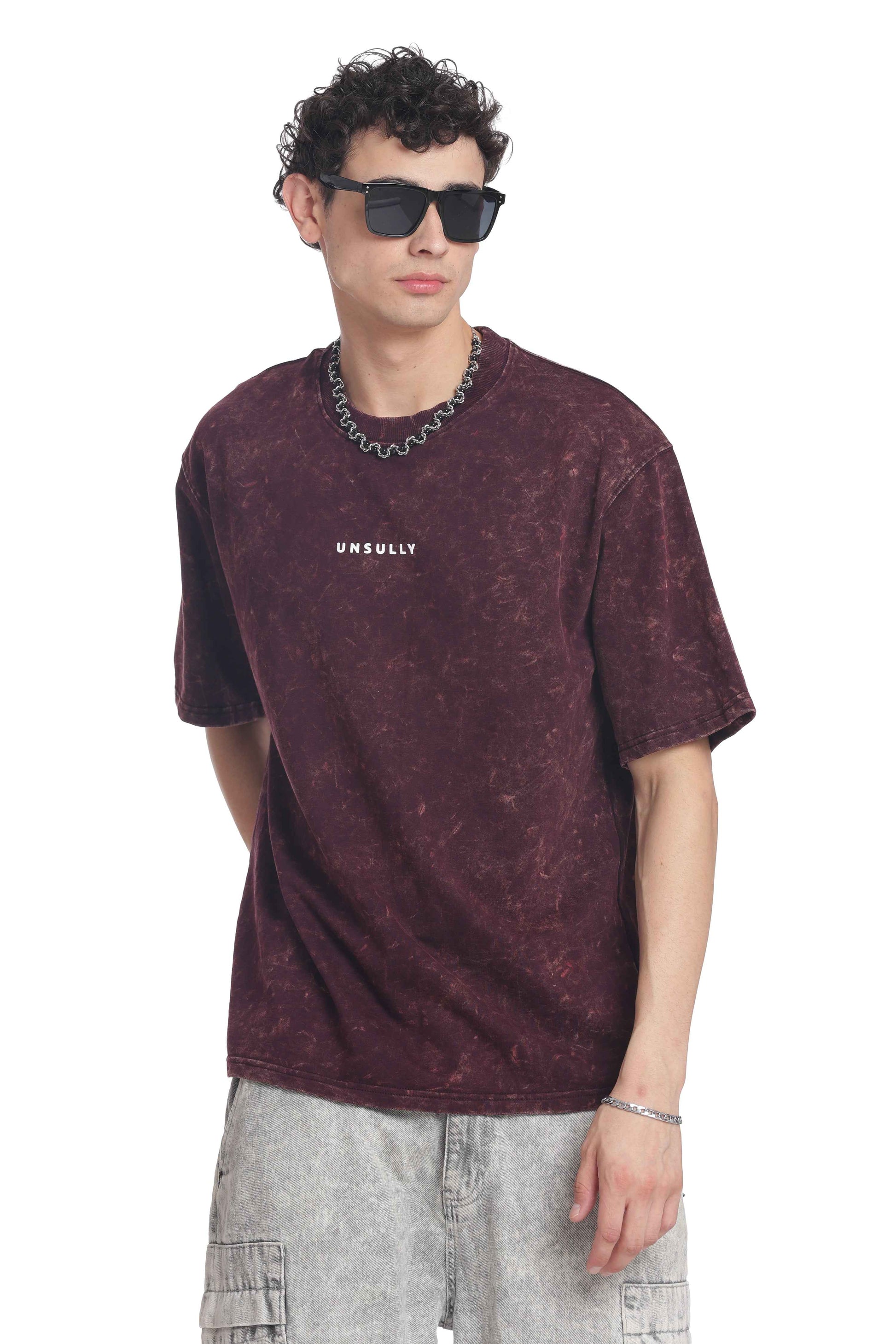 Men’s Oversized Fit Round Neck T-Shirt |  Printed Unisex Drop Shoulder Acid Wash Street Look | Short Sleeve